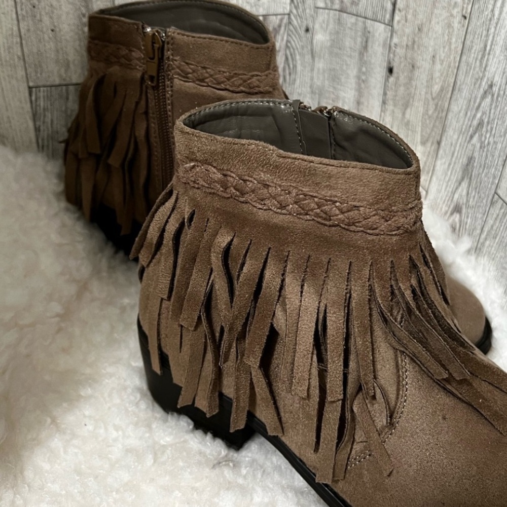 Faux Suede booties with fringe NWOT-REDUCED!